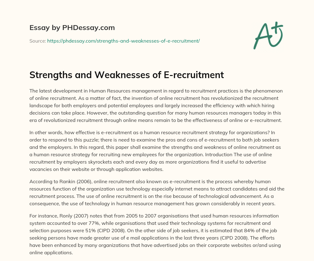 Strengths and Weaknesses of E-recruitment essay