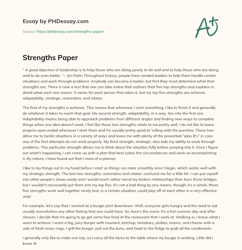 Strengths Paper PHDessay