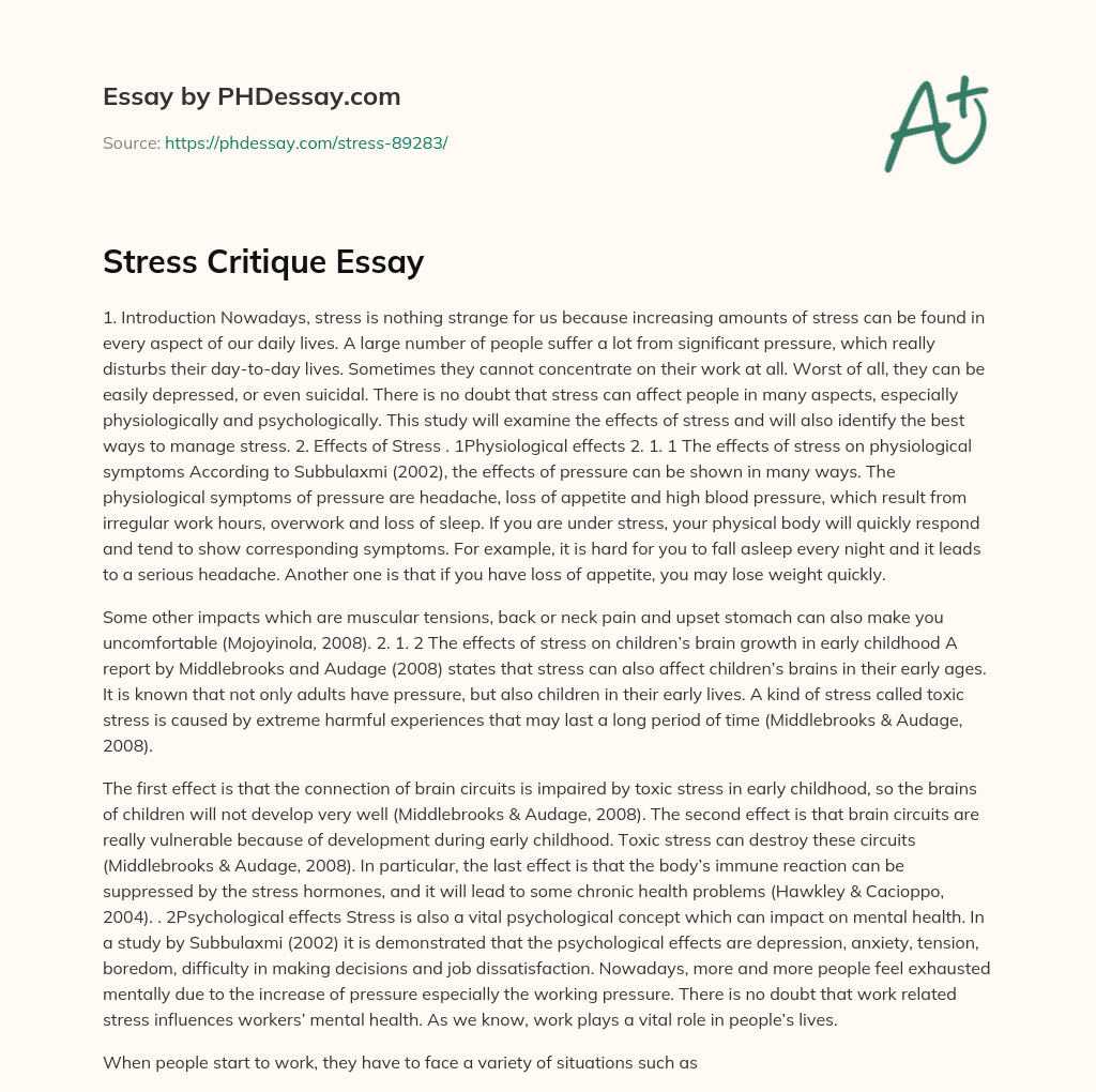 Stress Critique Essay essay
