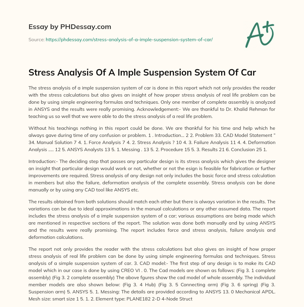 Stress Analysis Of A Imple Suspension System Of Car