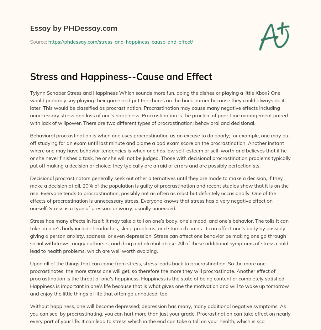 Stress and Happiness–Cause and Effect essay