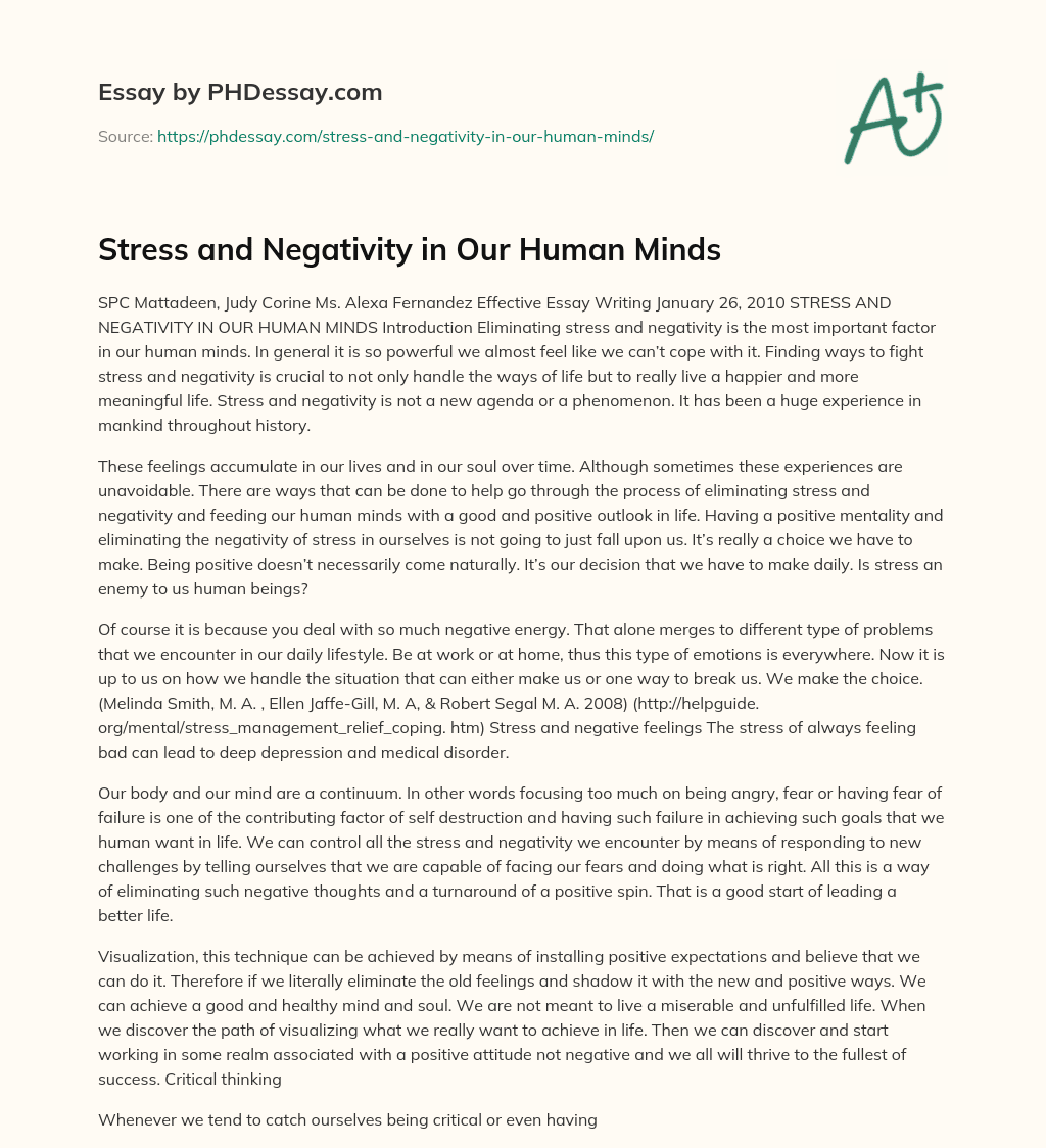 Stress and Negativity in Our Human Minds essay