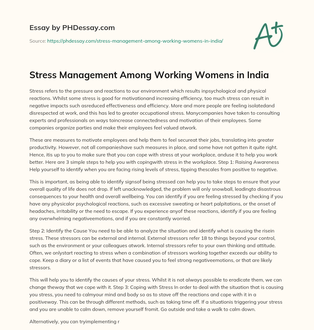 Stress Management Among Working Womens in India essay