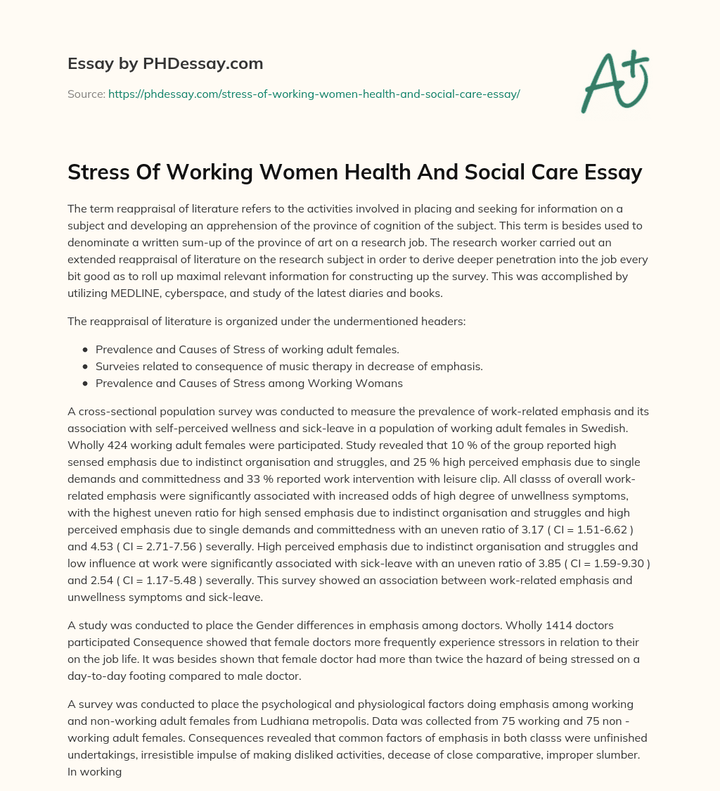 Stress Of Working Women Health And Social Care Essay essay