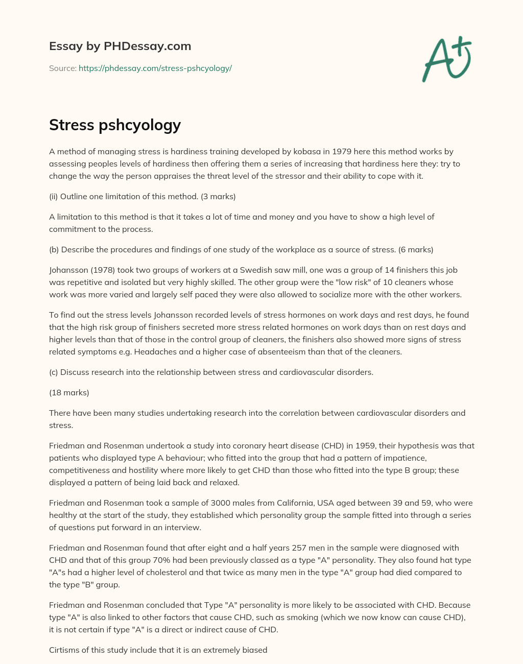 Stress pshcyology essay
