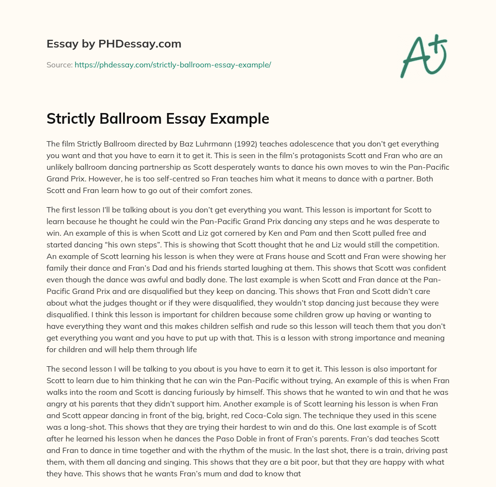 Strictly Ballroom Essay Example essay