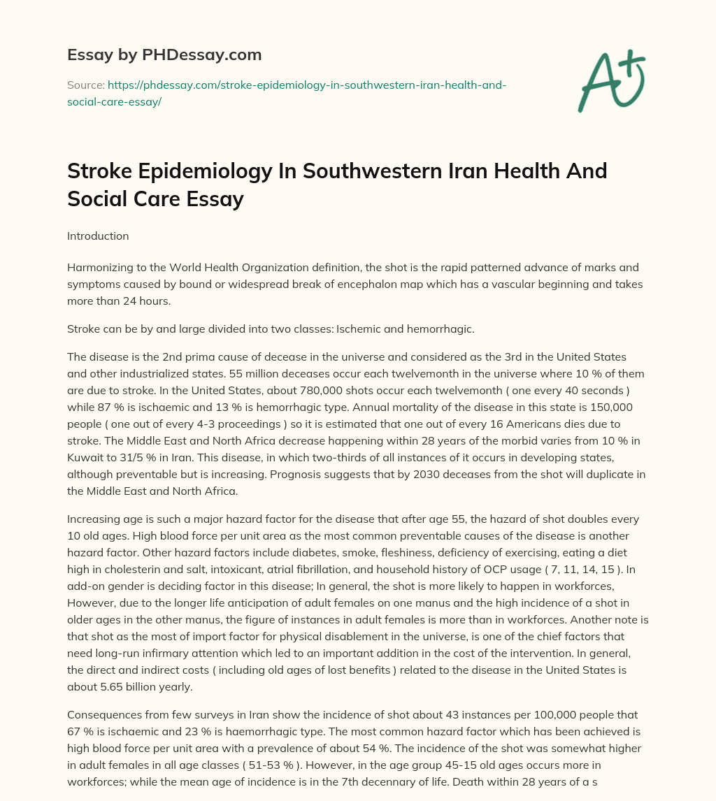 Stroke Epidemiology In Southwestern Iran Health And Social Care Essay essay