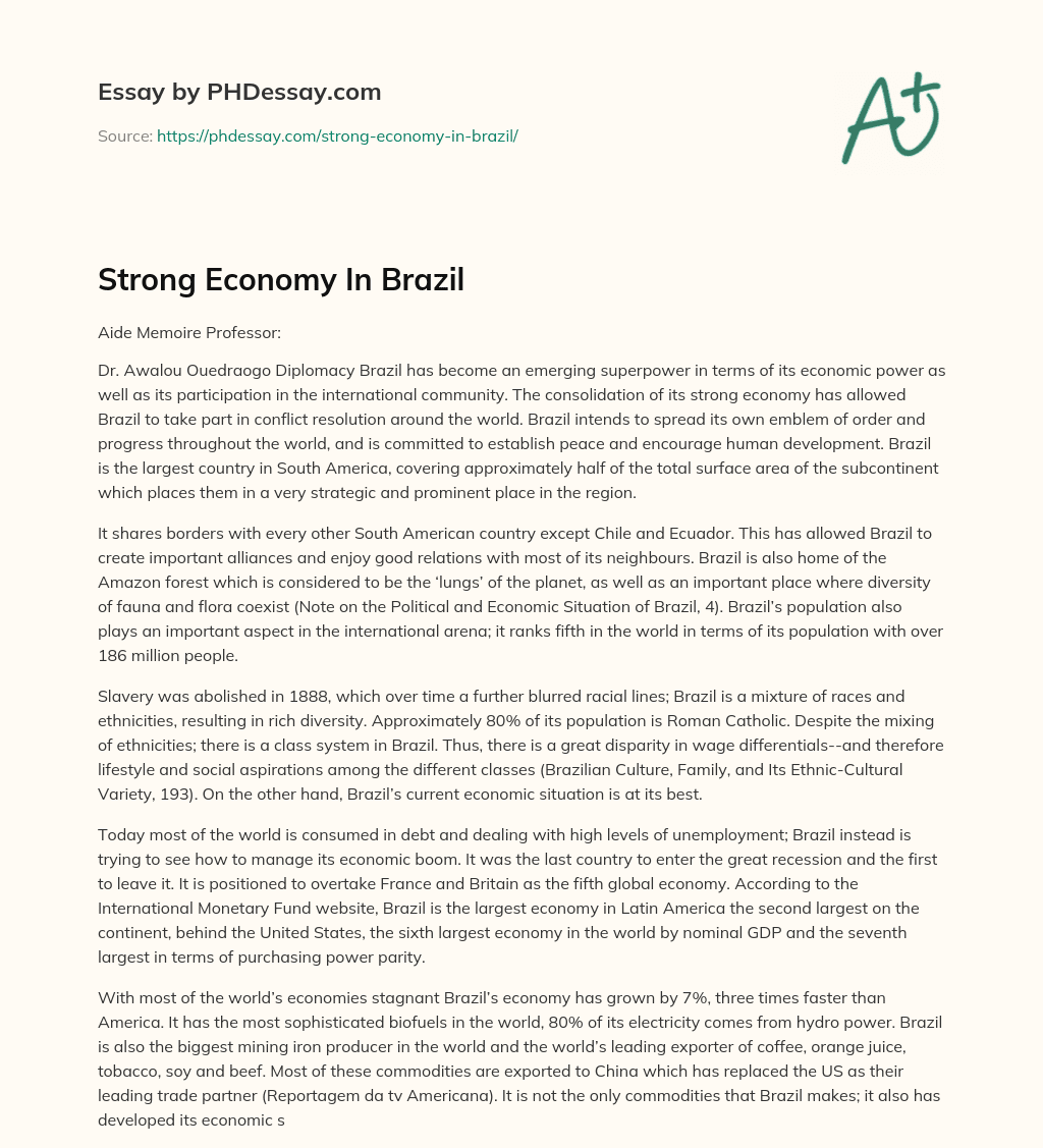 Strong Economy In Brazil essay