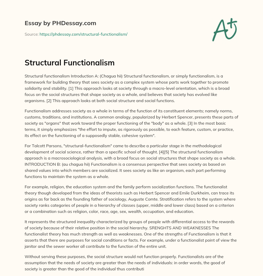 Structural Functionalism essay