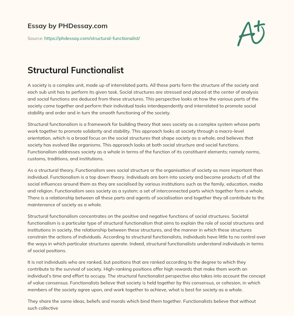 Structural Functionalist essay