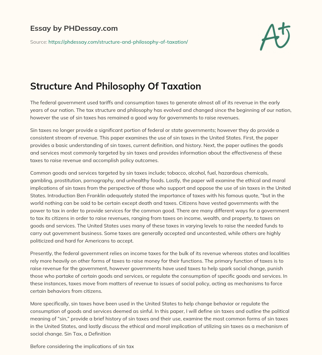 Structure And Philosophy Of Taxation essay