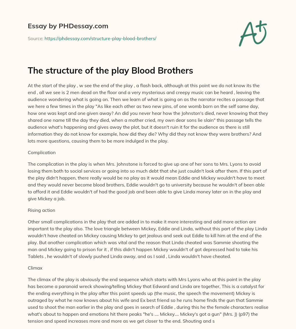 blood brothers linda essay