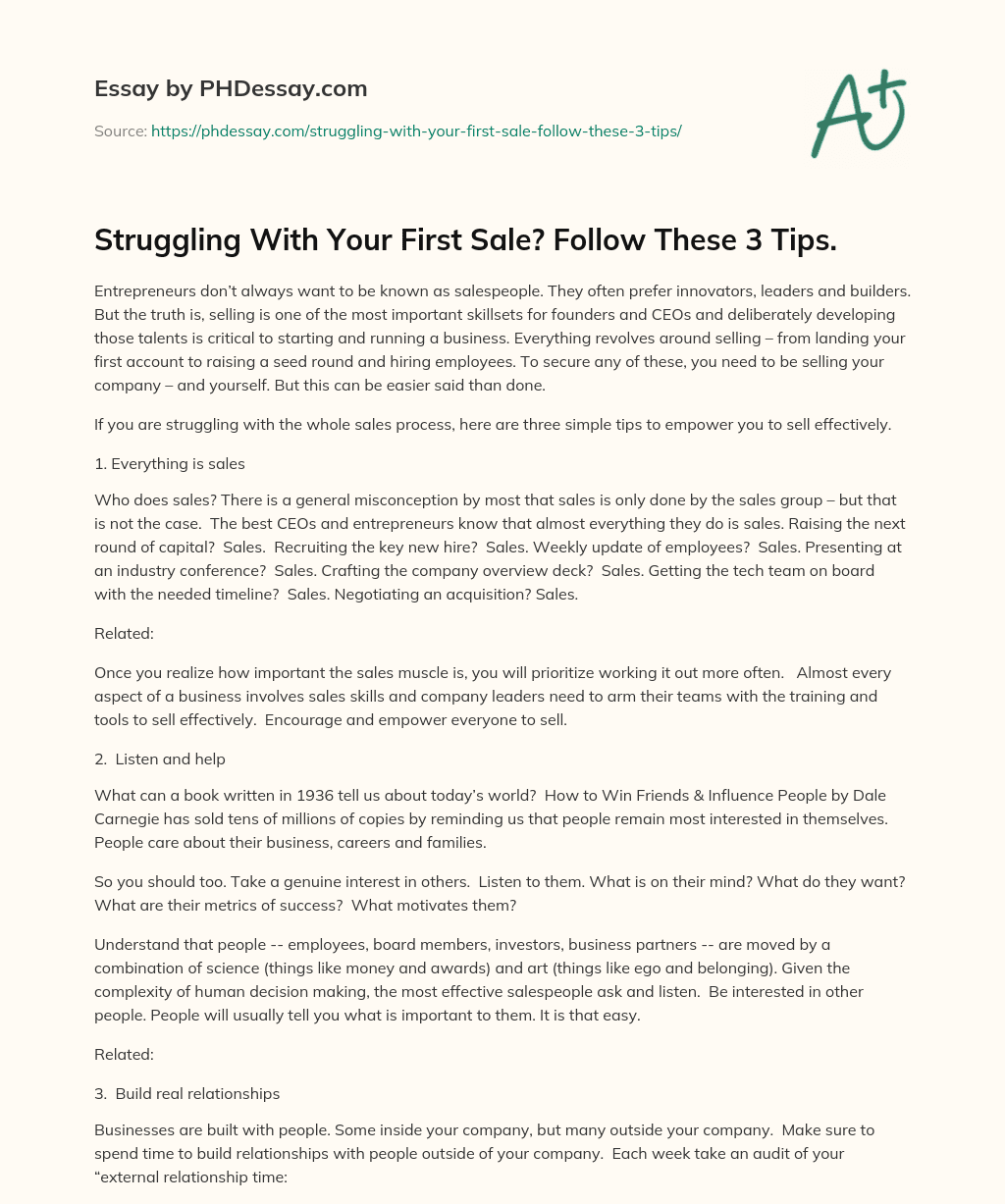 Struggling With Your First Sale? Follow These 3 Tips. essay