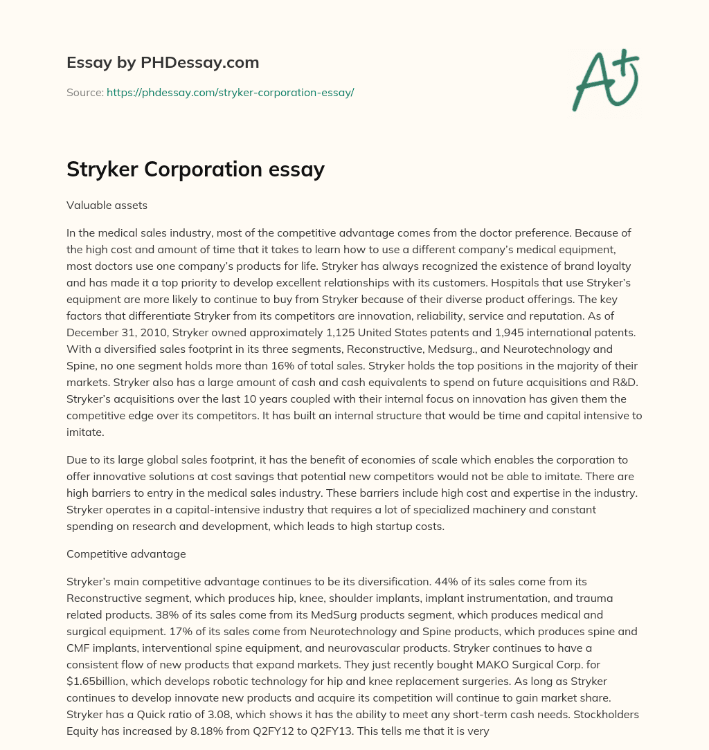 Stryker Corporation essay essay