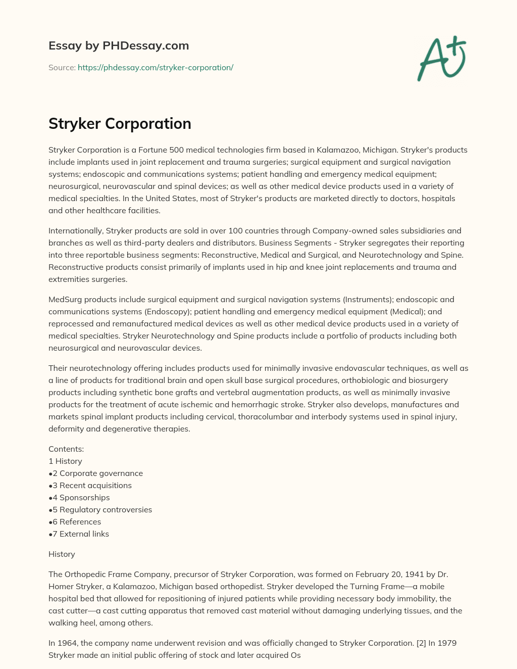 Stryker Corporation essay