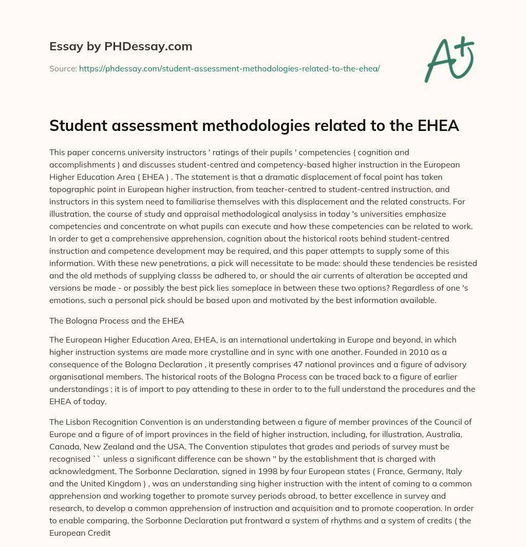 Student assessment methodologies related to the EHEA essay