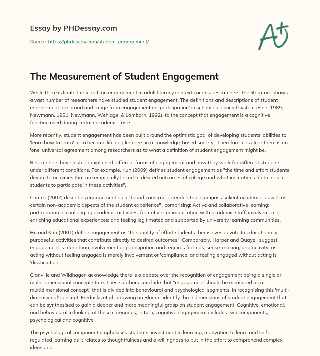 The Measurement of Student Engagement essay