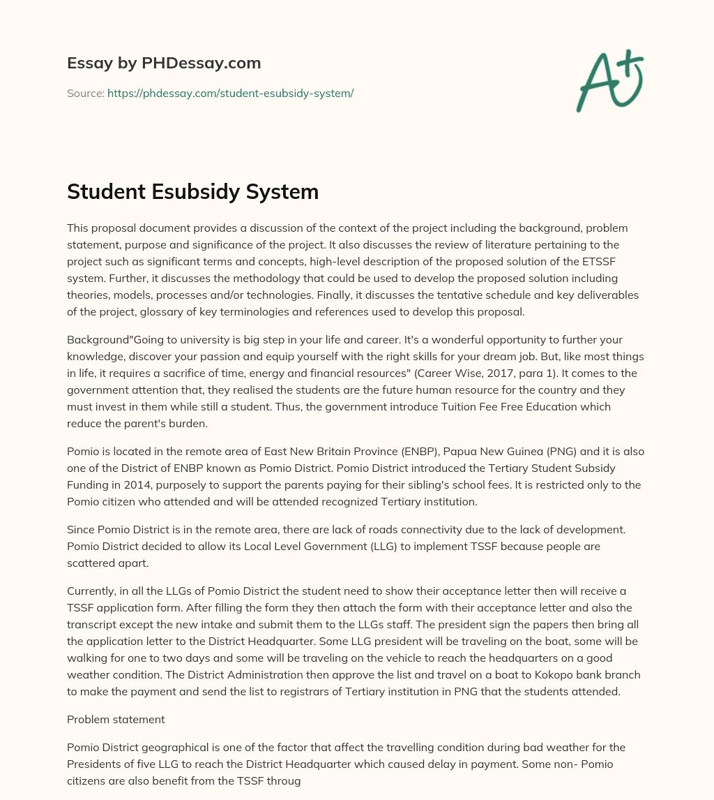 Student Esubsidy System essay