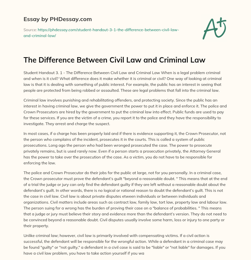 The Difference Between Civil Law and Criminal Law essay