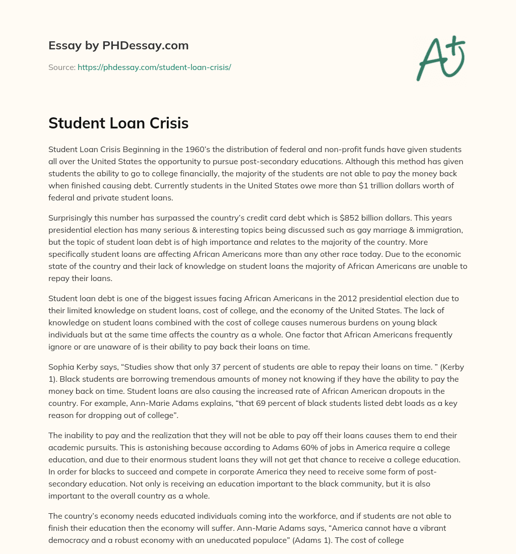 Student Loan Crisis essay