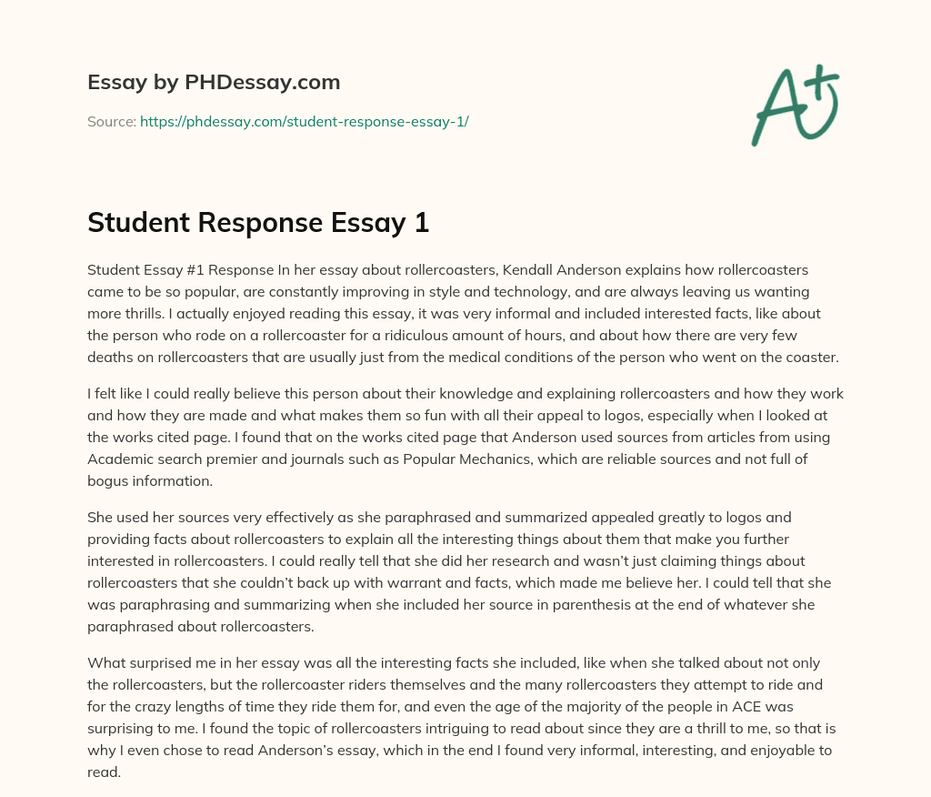 Student Response Essay 1 essay