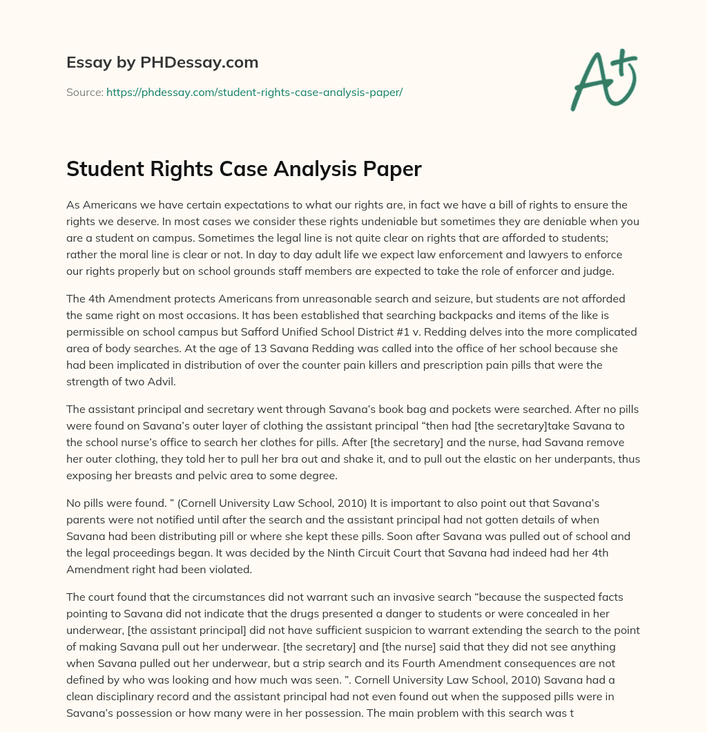 Student Rights Case Analysis Paper essay