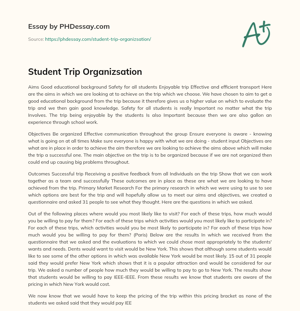Student Trip Organizsation essay