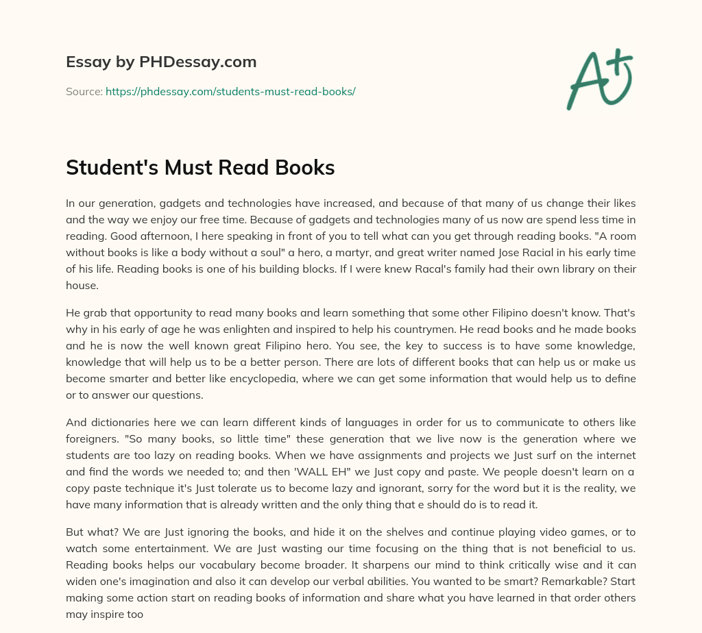 Student’s Must Read Books essay