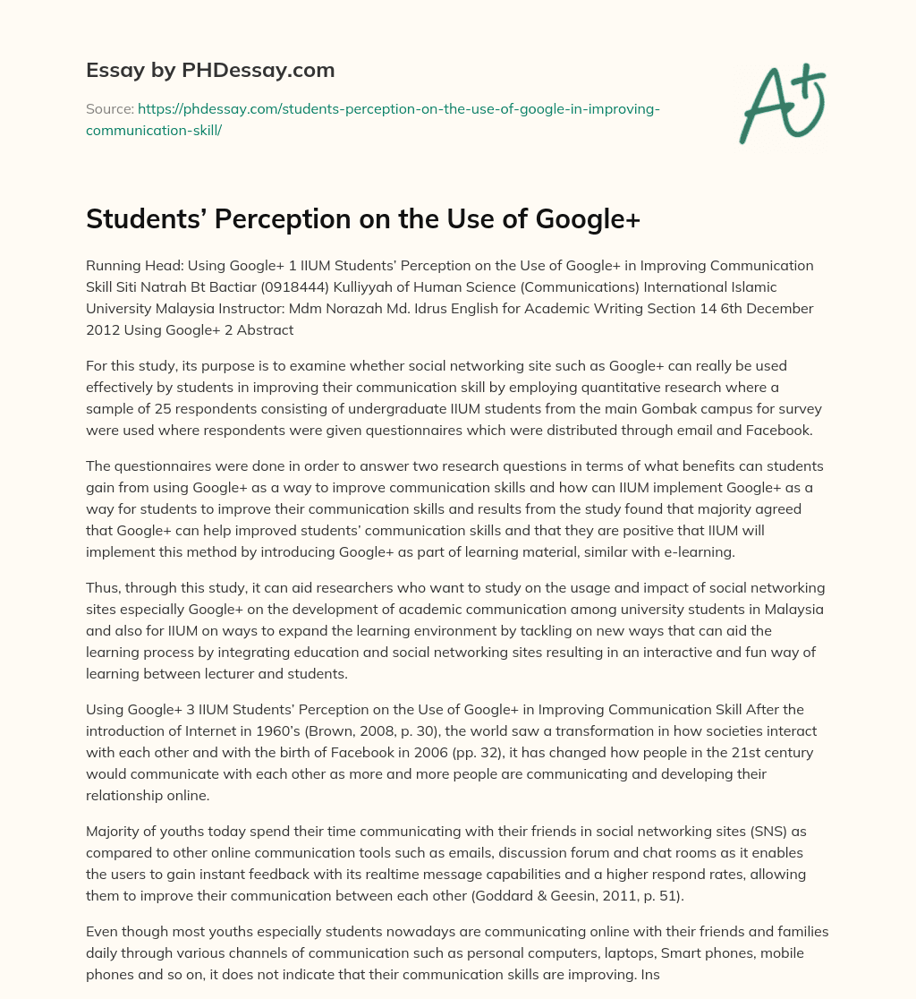 Students’ Perception on the Use of Google+ essay