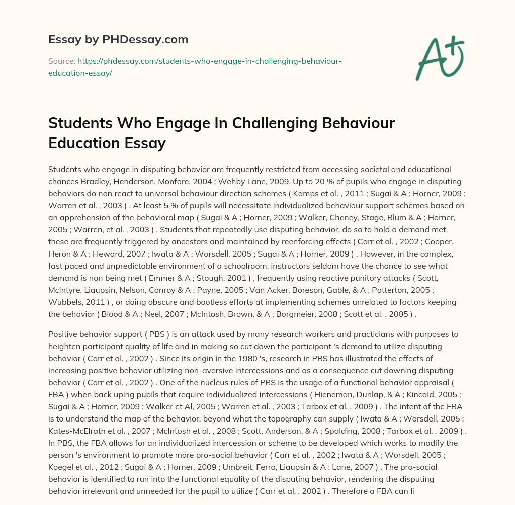 Students Who Engage In Challenging Behaviour Education Essay essay