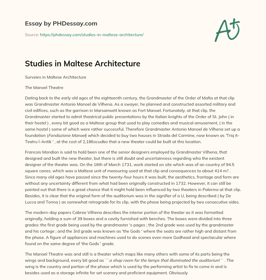 Studies in Maltese Architecture essay