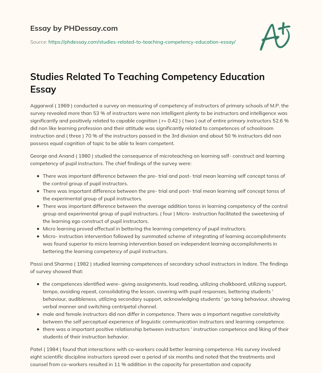 Studies Related To Teaching Competency Education Essay essay