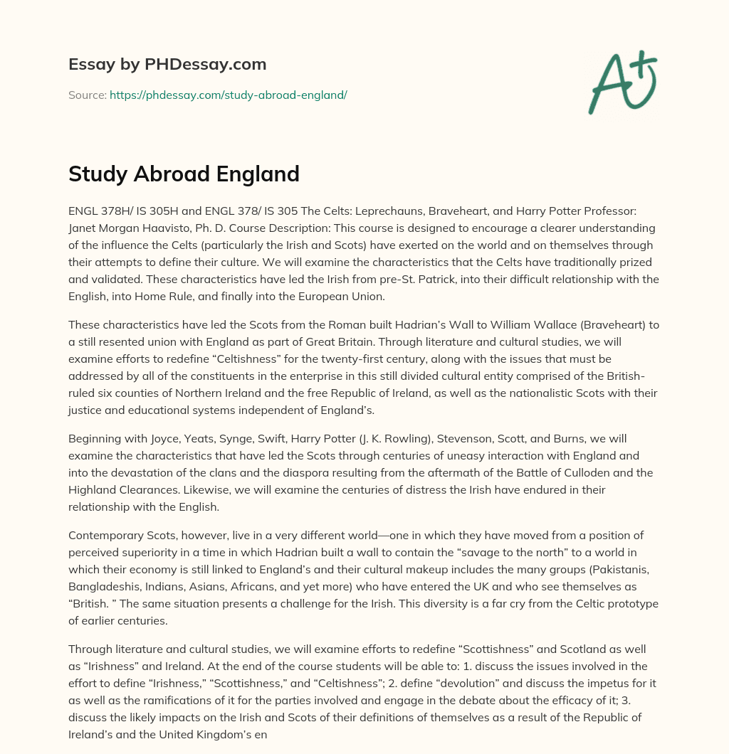 Study Abroad England essay