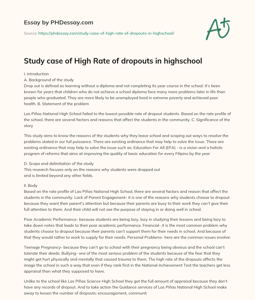 hypothesis on high school dropouts