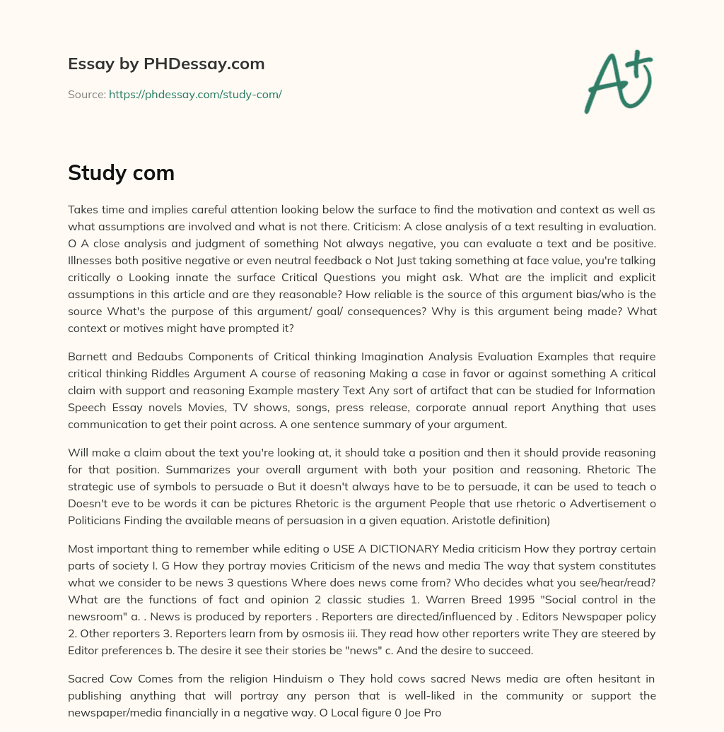 The Importance of Critical Thinking: Looking Beyond the Surface for Motivation and Context essay
