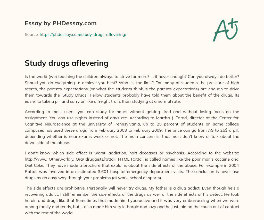 Study drugs aflevering essay