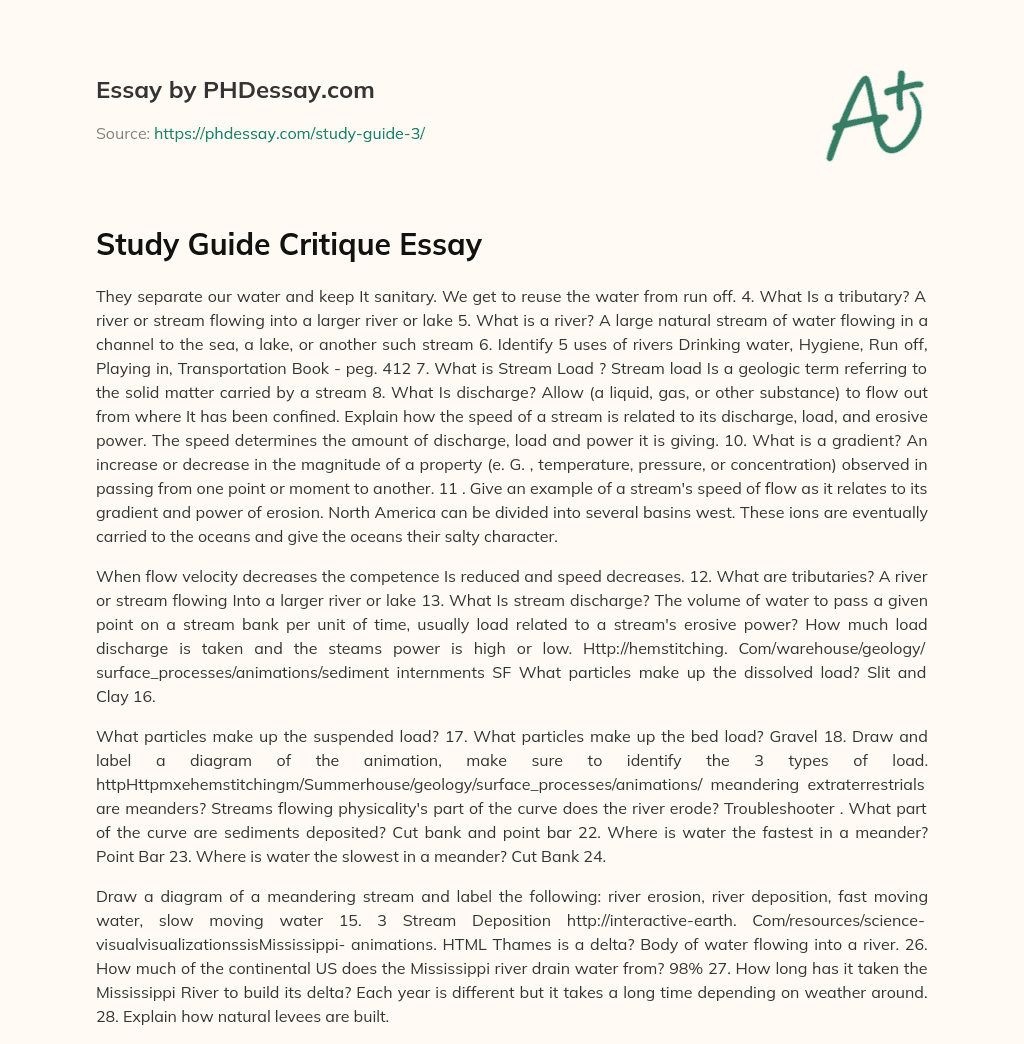 Study Guide Critique Essay essay