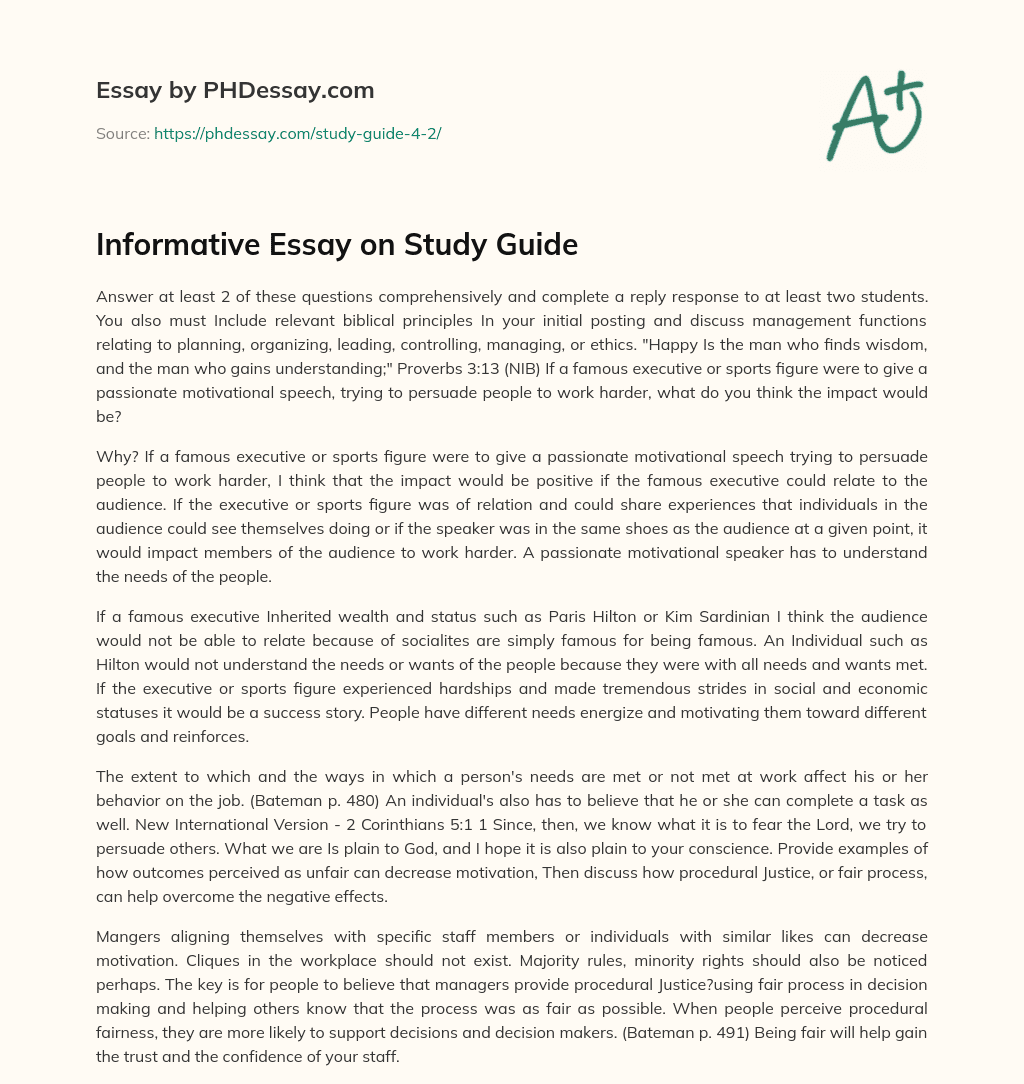 Informative Essay on Study Guide essay