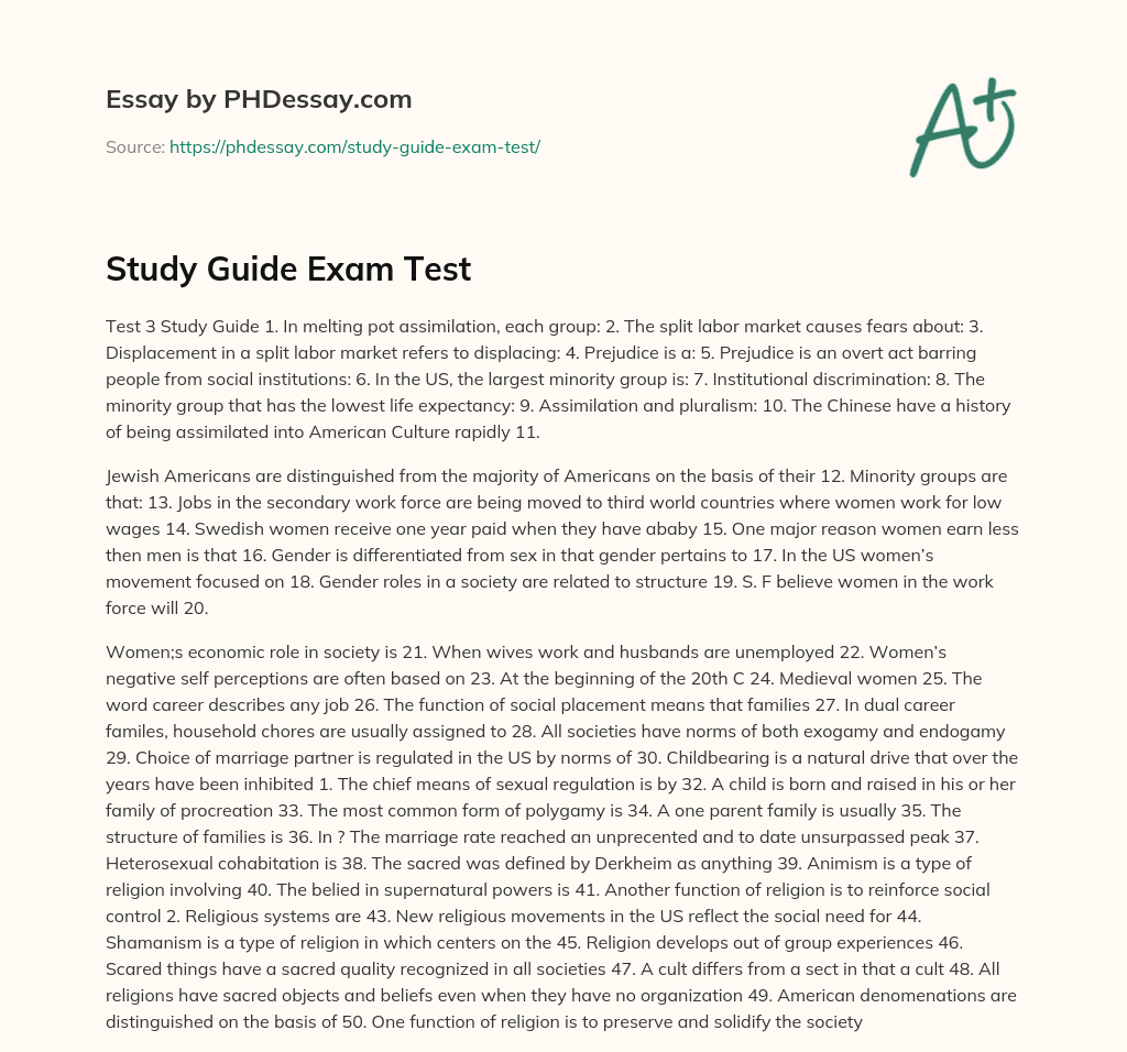 Study Guide Exam Test essay