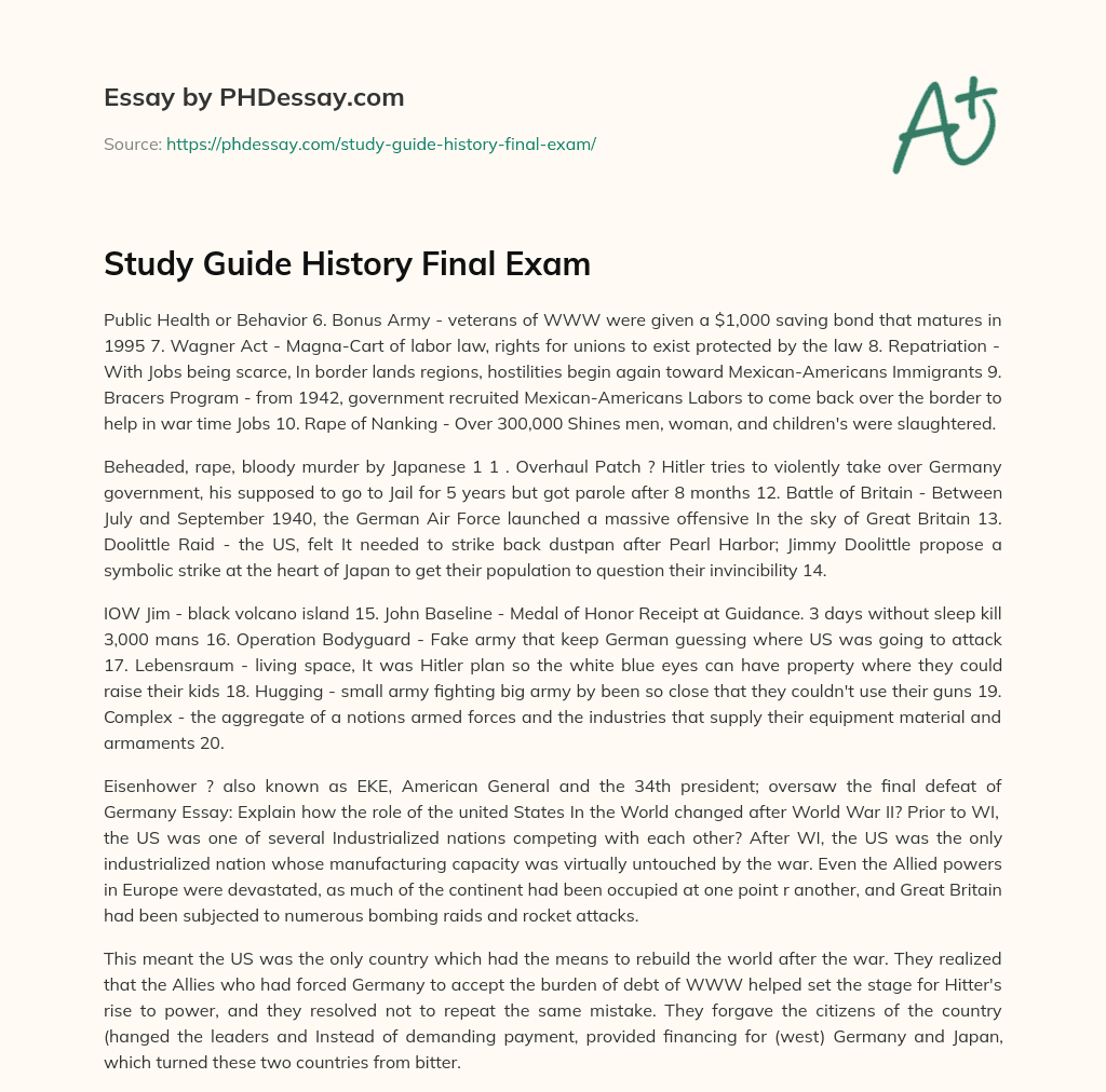 Study Guide History  Final Exam essay