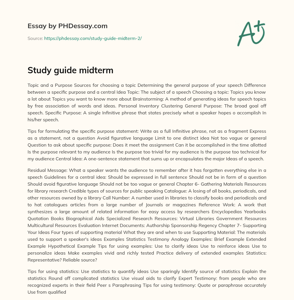 Study guide midterm essay