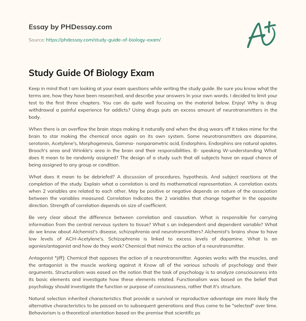 Study Guide Of Biology Exam essay