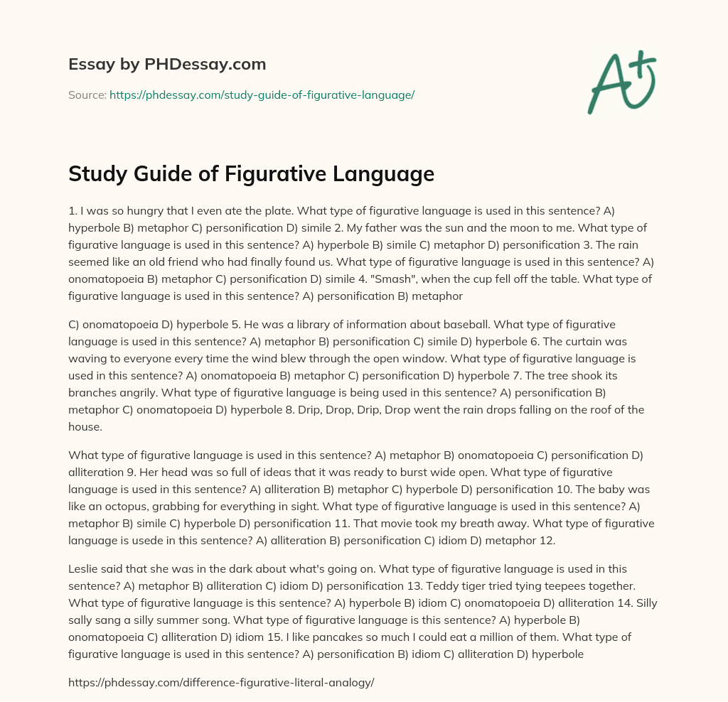 Study Guide of Figurative Language essay