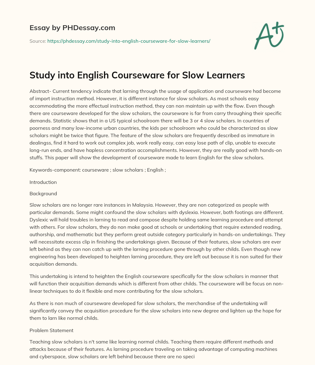 Study into English Courseware for Slow Learners essay