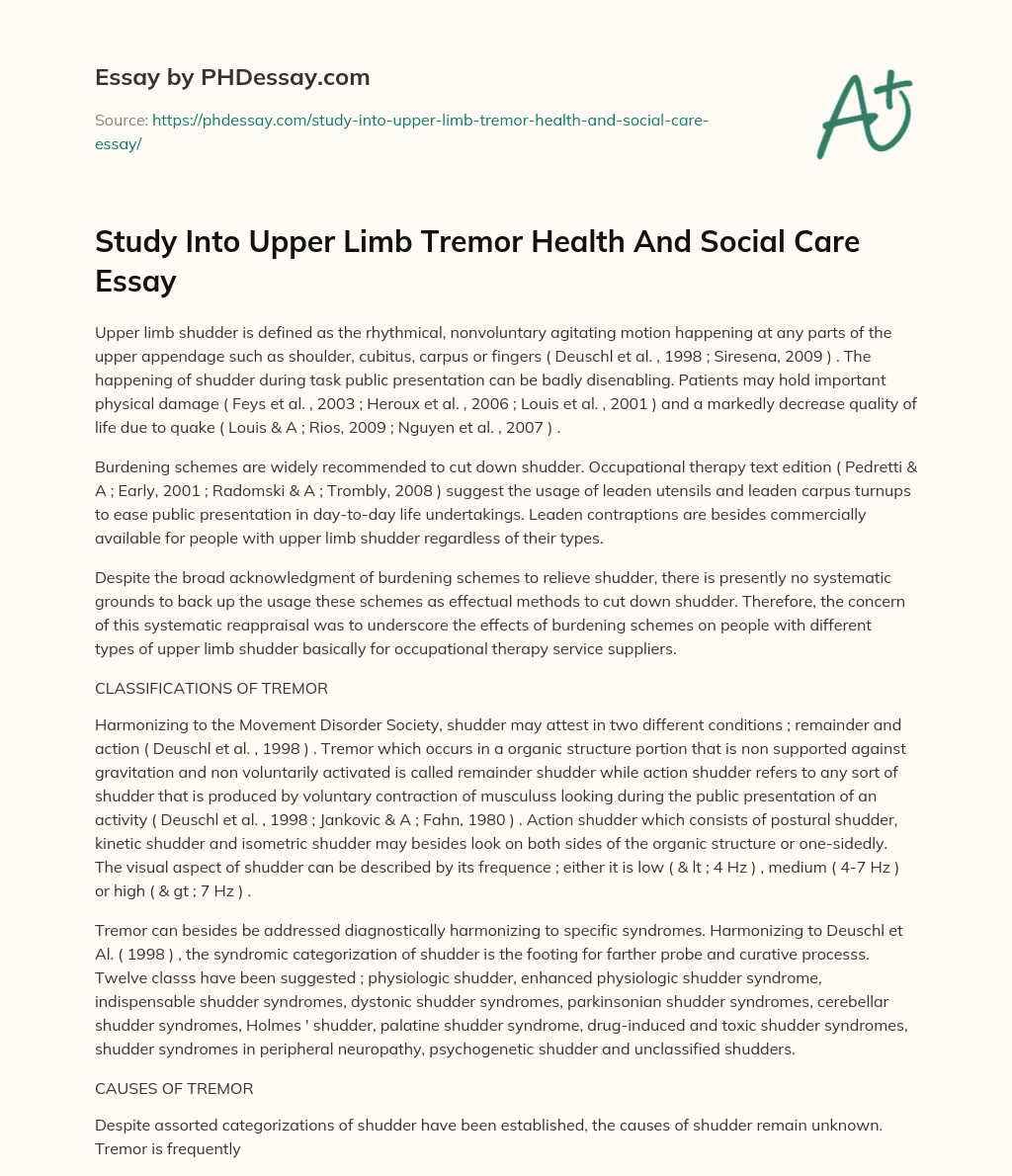 Study Into Upper Limb Tremor Health And Social Care Essay essay