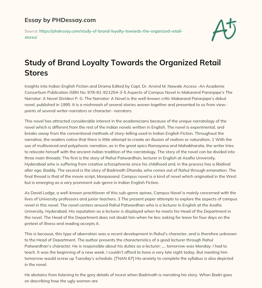 Study of Brand Loyalty Towards the Organized Retail Stores essay