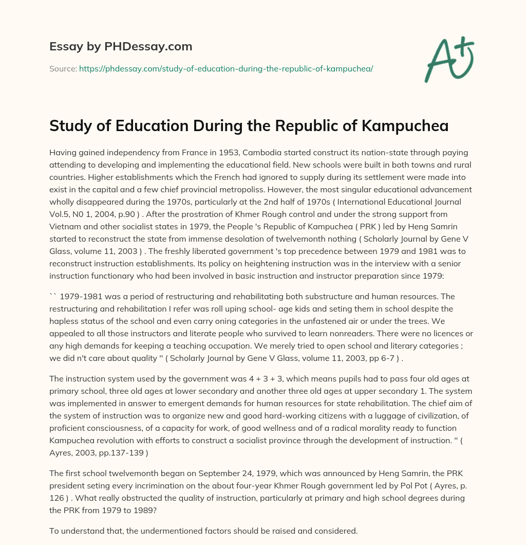 Study of Education During the Republic of Kampuchea essay