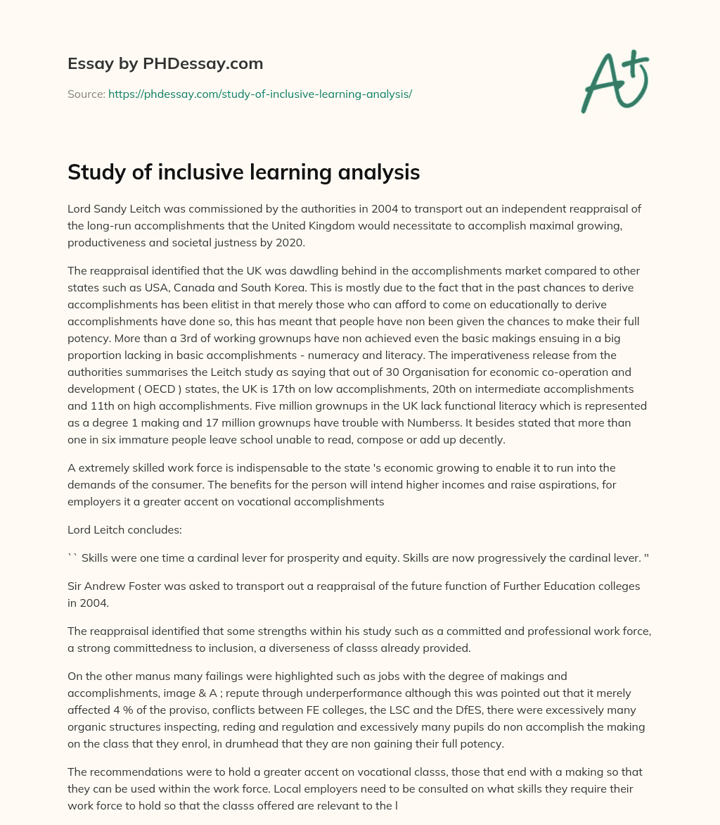 Study of inclusive learning analysis essay