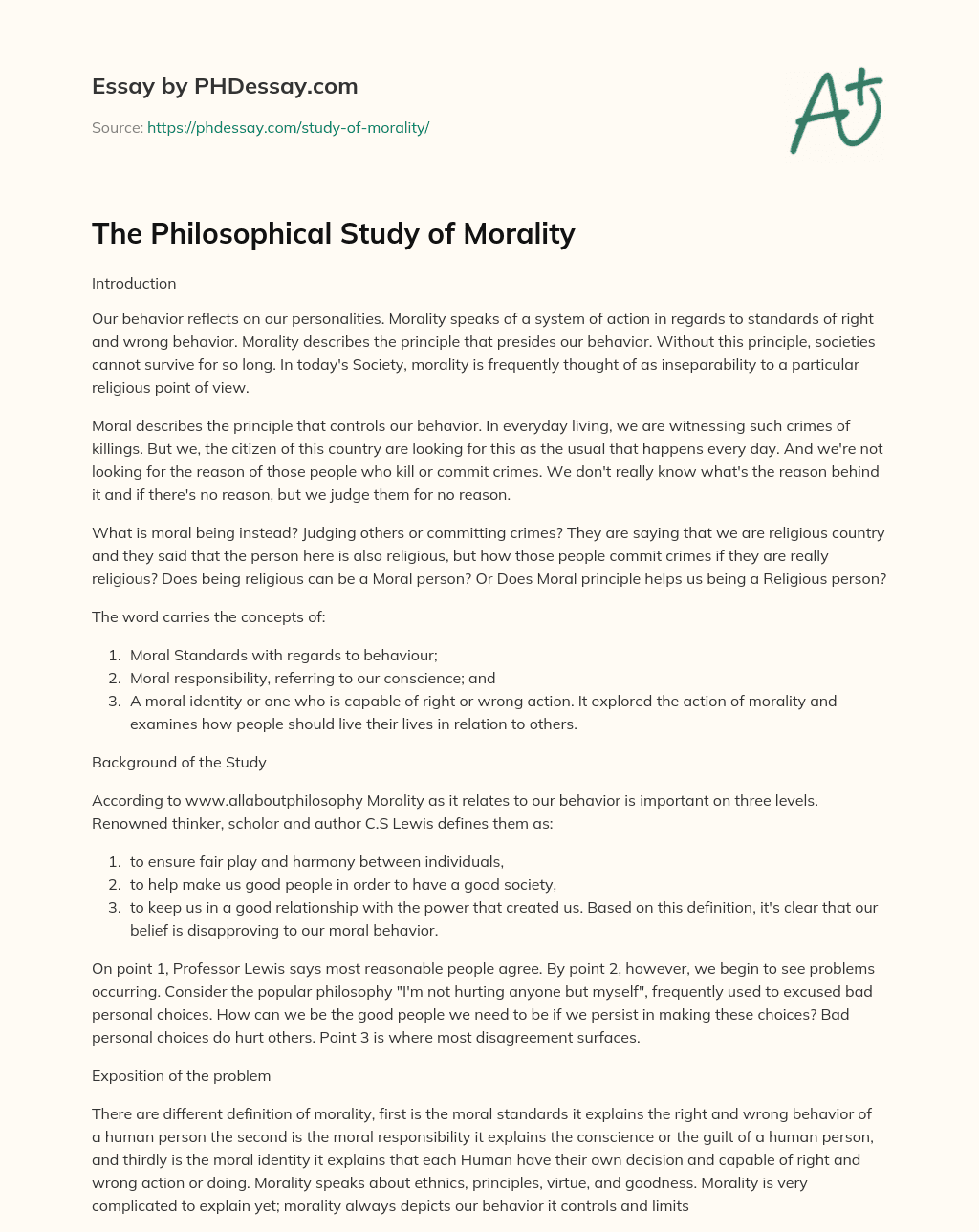 morality essay brainly