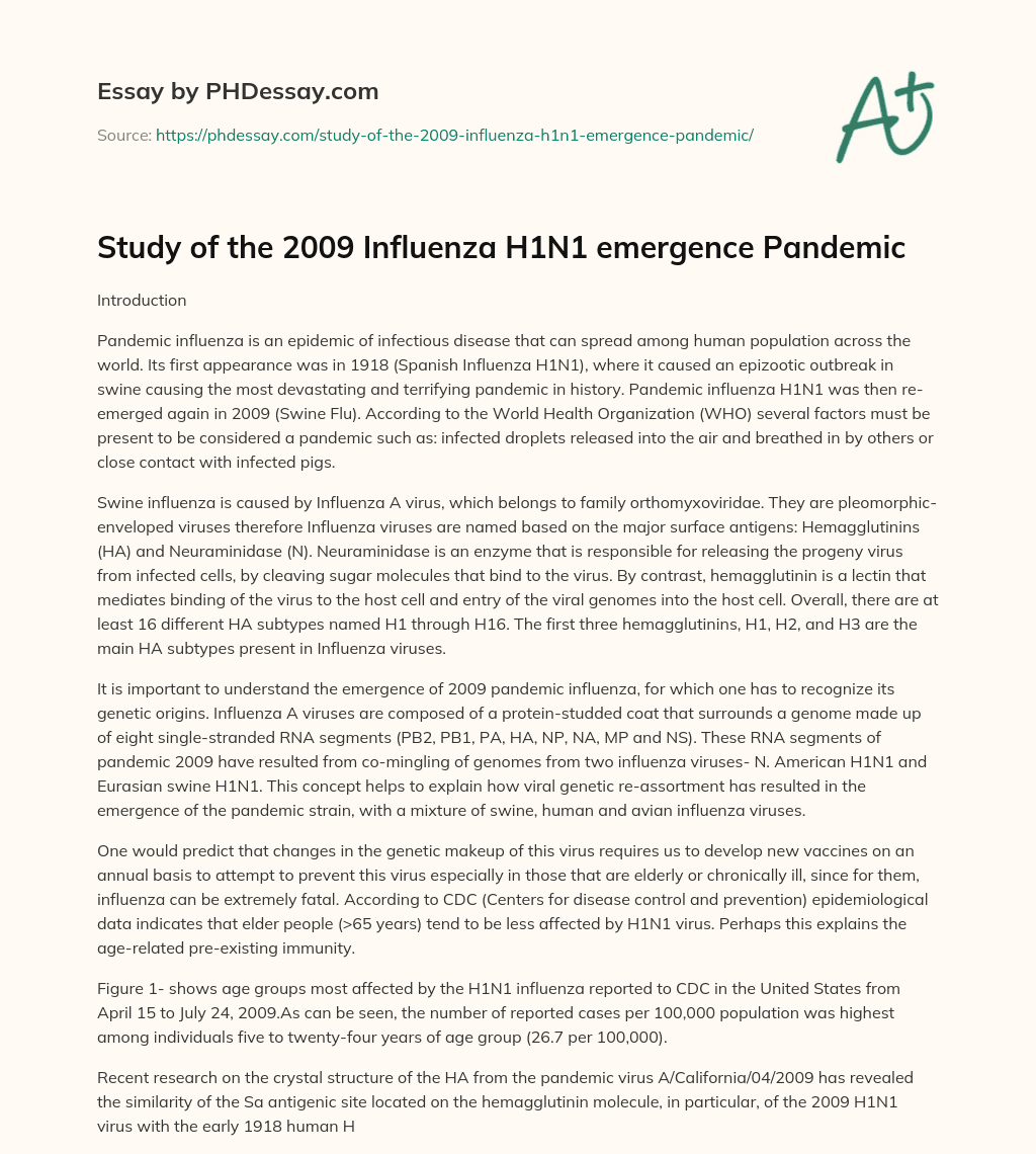 Study of the 2009 Influenza H1N1 emergence Pandemic essay